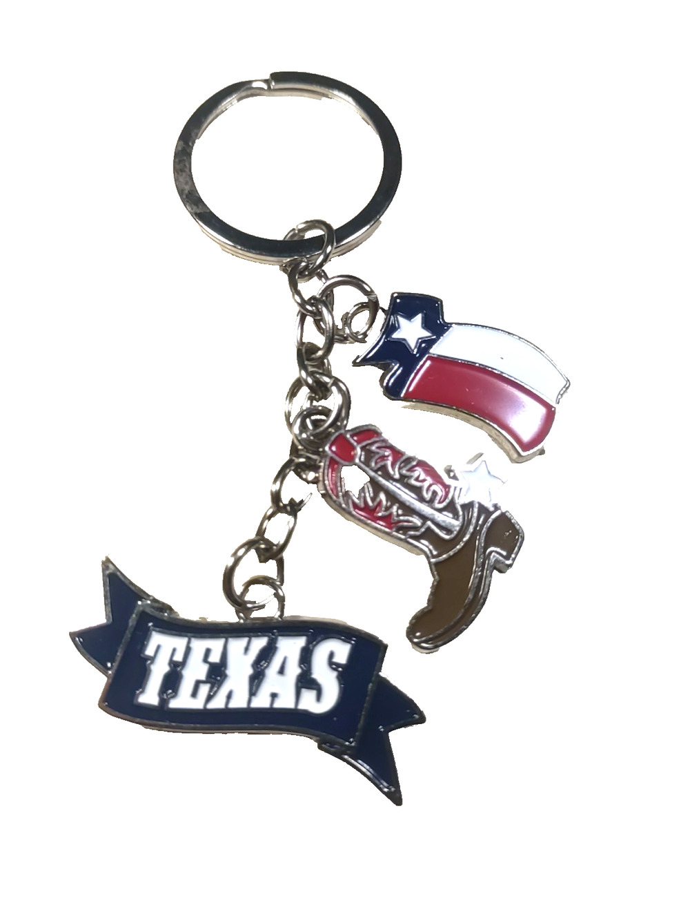 Keychain Dangles Charms Texas Flag Boots Red White Blue Metal Enamel